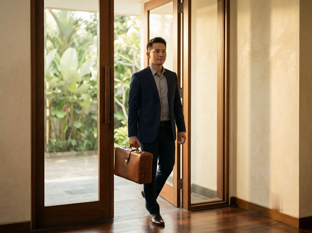Physician arriving for a private home visit